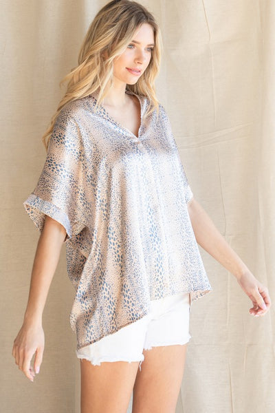 Satin Taupe Leopard Top