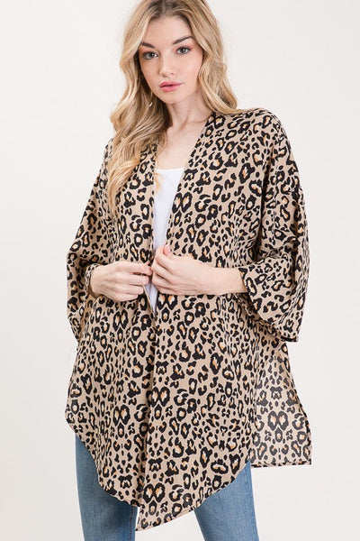 Leopard Print Taupe and Black Cardigan Kimono