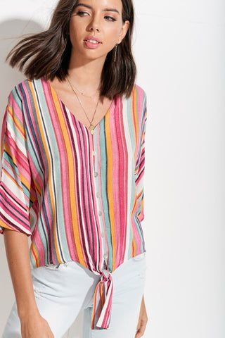 Pink and Turquoise Stripe Top