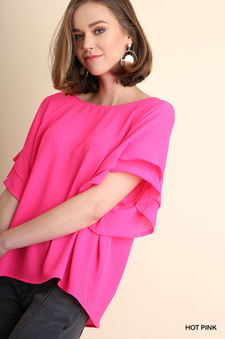 Umgee Hot Pink Ruffles Sleeves Top