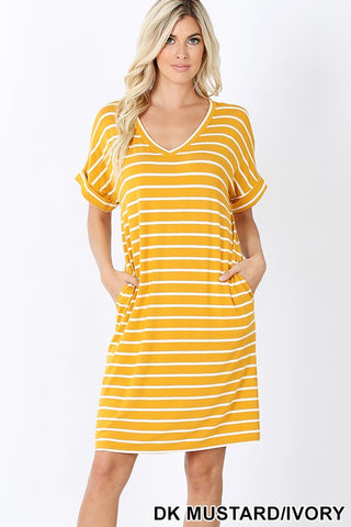 Yellow and White Stripe T-shirt dress