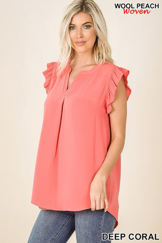 Ruffled Sleeve High Low Top