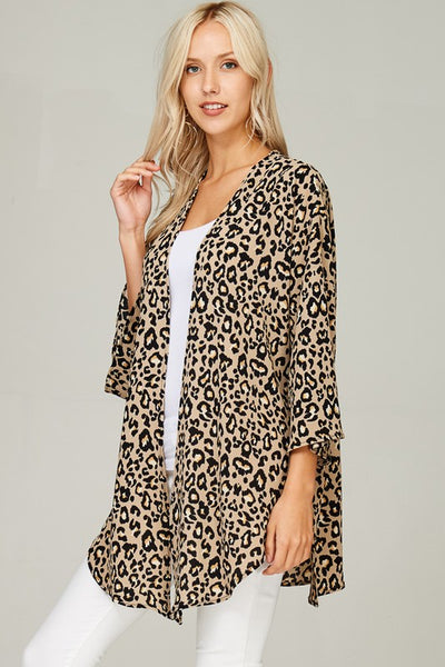 Leopard Print Taupe and Black Cardigan Kimono