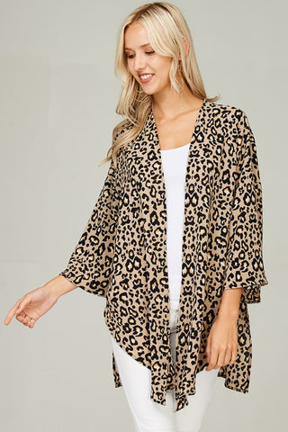 Leopard Print Taupe and Black Cardigan Kimono