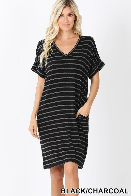 Black and Grey Stripe T-shirt dress | Divine Couture Boutique Black and Grey Stripe T-shirt dress | Divine Couture Boutique