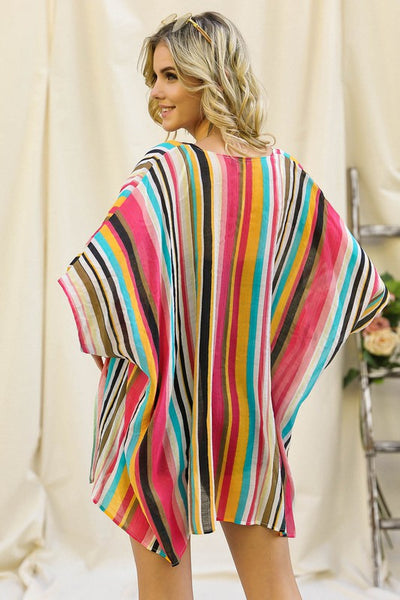 Vivid  Stripe Print Sheer Kimono Cardigan