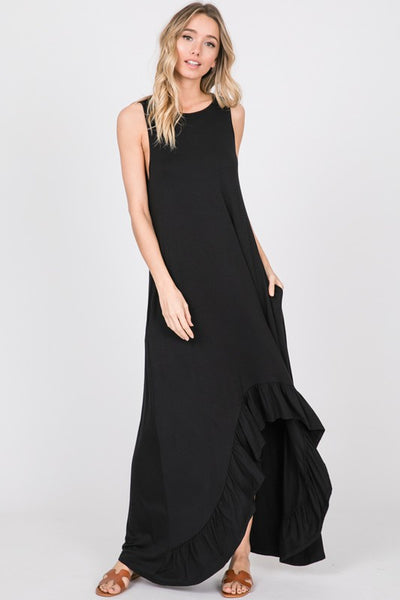 Ruffled Maxi High Low with Pockets | Divine Couture Boutique