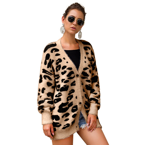 Tan Leopard Print Cardigan Sweater
