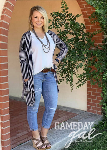 Game Day Navy Striped Cardigan