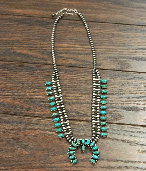 Natural Turquoise Squash Blossom Necklace