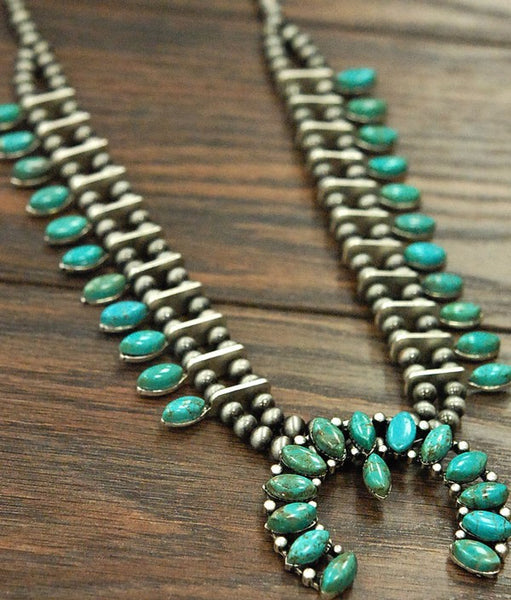 Natural Turquoise Squash Blossom Necklace