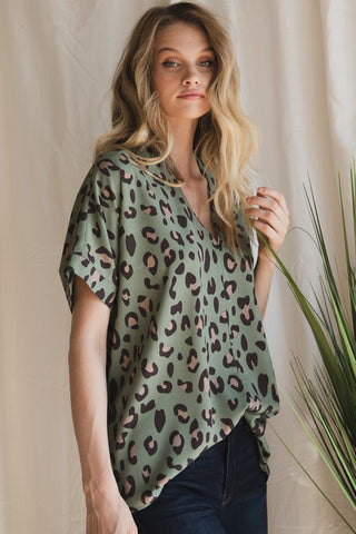 Sage Green Leopard top
