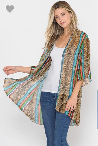 Leopard Print Taupe and Serape Cardigan Kimono